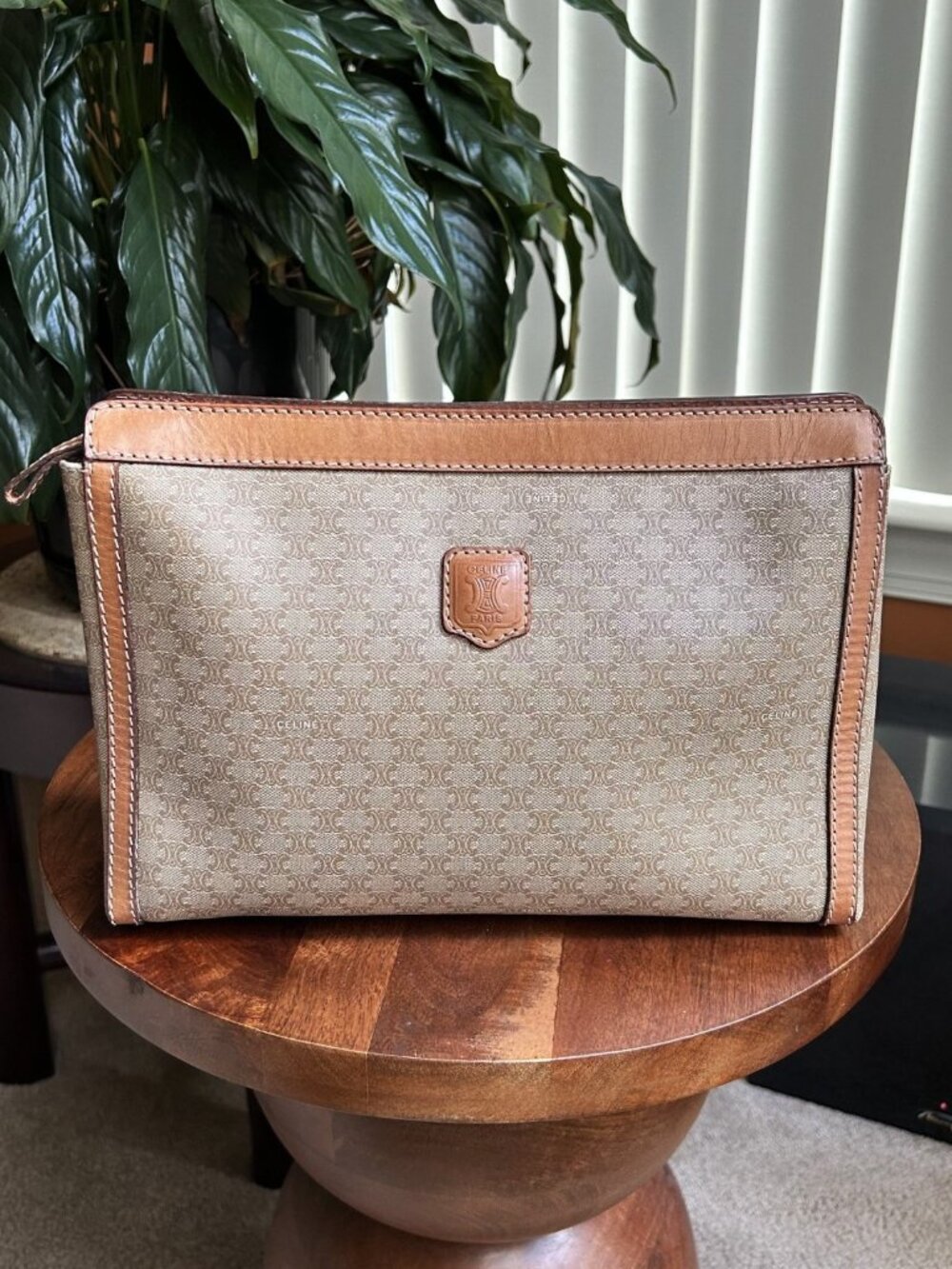 CELINE Macadam Zipper Pouch, Beige, British Tan